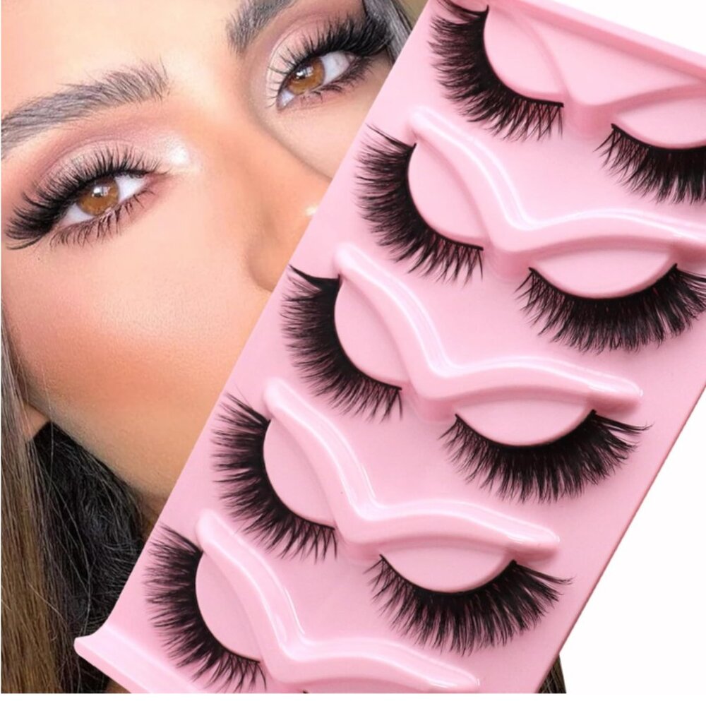 NEW VELEASHA CAT EYE FAUX MINK EYELASHES 5 PAIRS REUSABLE (CHARMING)